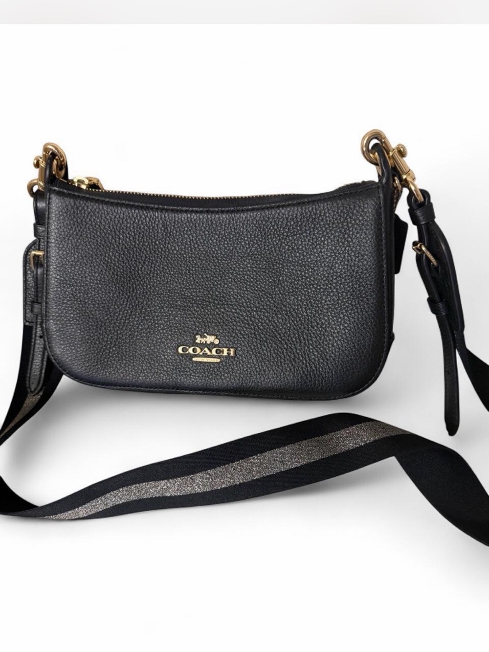 COACH Jes Baguette Leather Crossbody Bag Black C7265